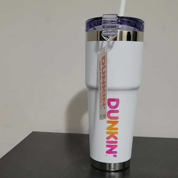 Dunkin' White and Purple Tumbler with Straw - Picture 2 of 3